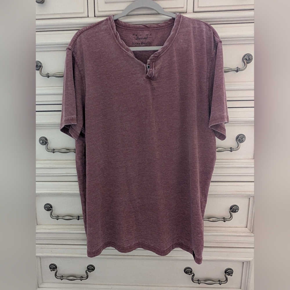 Lucky Brand Men's Short Sleeve Henley in Plum